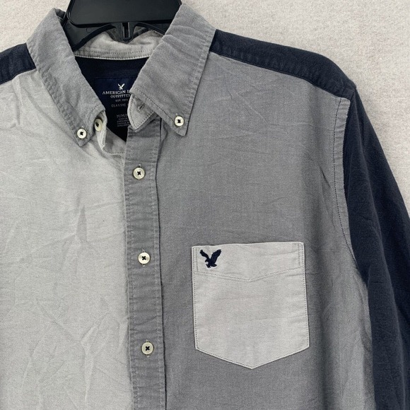 American Eagle Shirt Blue Gray Button Up‎ Long Sleeve Classic Fit Mens M - Picture 4 of 8